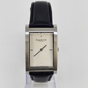 VTG Kenneth Cole Tank Men's Watch 26MM New Black Leather Bands New Battery